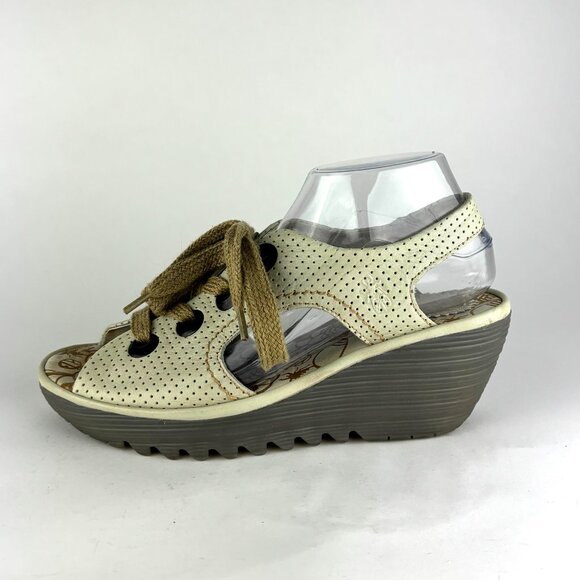 Fly London Perforated Leather Wedge Sandals - Chic and Comfortable. sz. 9.5/40 - Picture 5 of 12